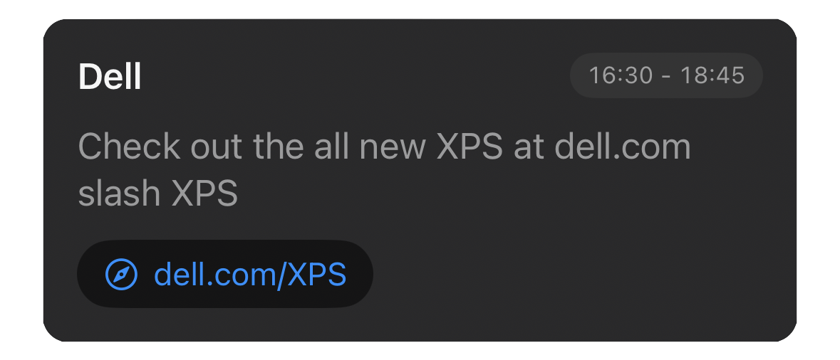 Example sponsor card showing Dell XPS ad with timestamp and link